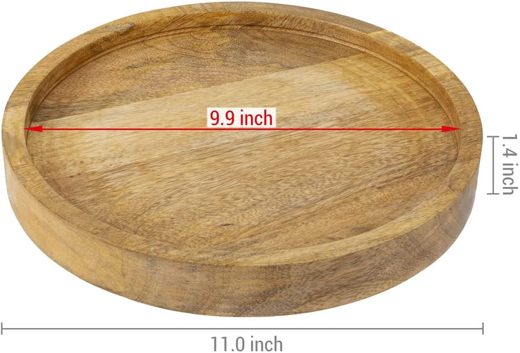 11 Inch Mango Wood Round Vanity Tray, Serving Platter, Centerpiece Display for Dining, Console, and Coffee Tables-MyGift