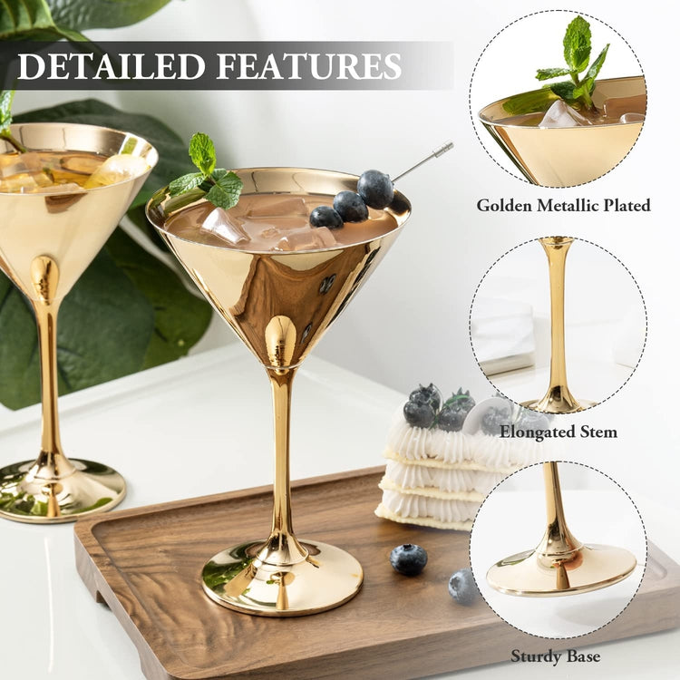 Modern Gold Plated Smoky Gradient Party Cocktail Stemmed/Wine Glasses, Set  of 2