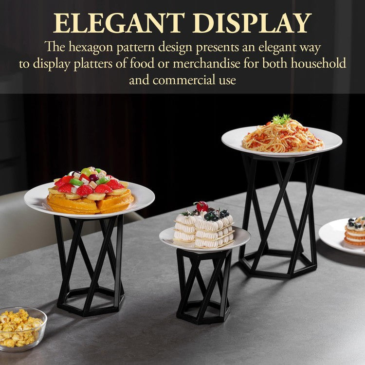 Black Metal Pizza Pedestal Racks, Food Display Stands, Dessert Serving Risers, 3-Piece Set-MyGift