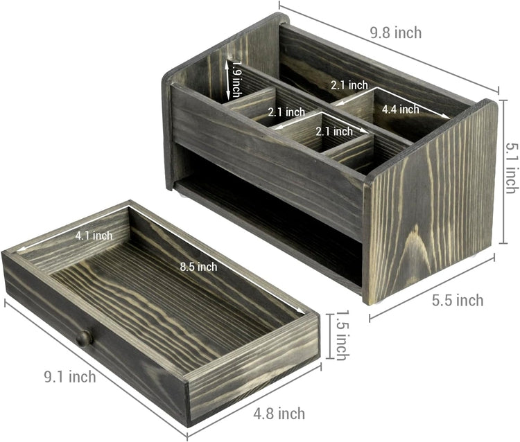 6 Compartment Gray Wood Modular Vanity Storage Box, Tabletop Angled Caddy for Jewelry Perfume Cosmetics Hair Accessories-MyGift