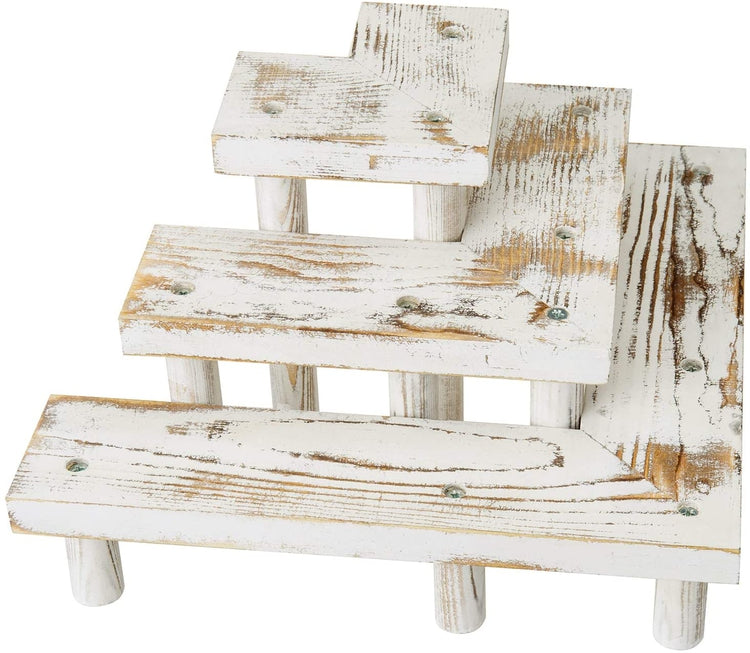 3-Tier Whitewashed Wood Chevron Arrows Corner Cupcake Display Stand, Dessert Riser Rack-MyGift
