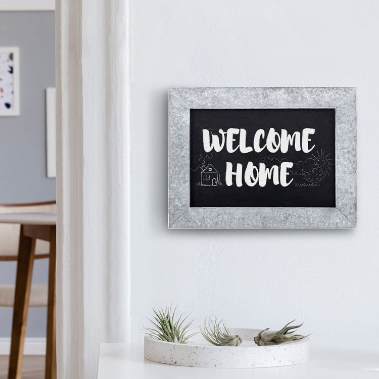 12 x 16 Inch Wall Mounted Galvanized Metal Picture Frame Chalkboard, Blackboard Menu Display, Chalk Message Board-MyGift