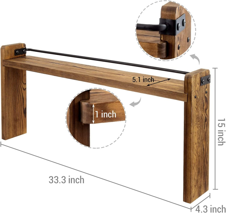 Stovetop Spice Rack, Burnt Wood and Industrial Black Metal Space Saving Over Stovetop Range Storage Display Shelf-MyGift