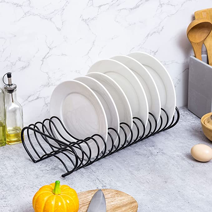 Metal Dinner Plate Storage Rack Organizer and Drying Rack, 14 Slot Dish Storage Organizer-MyGift