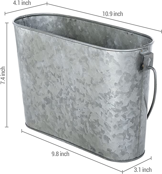 Rustic Tin Hanging Storage Bin, Wall Mounted Farmhouse Galvanized Metal Bathroom Magazine Rack-MyGift
