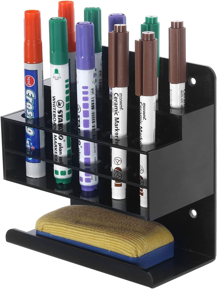 Black Acrylic Whiteboard Accessories Rack, Wall Mounted Dry Erase Marker Holder and Eraser Tray-MyGift