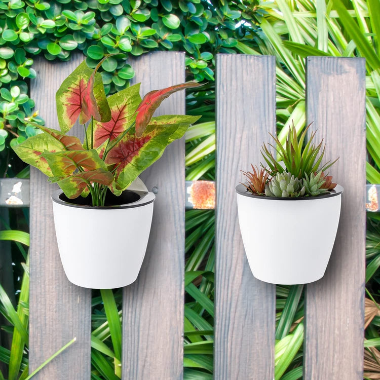 Set of 6, 7 Inch Wall Mountable Self Watering White Planter Pots, Hanging Hard Plastic Pot for Herb Succulent Cactus-MyGift