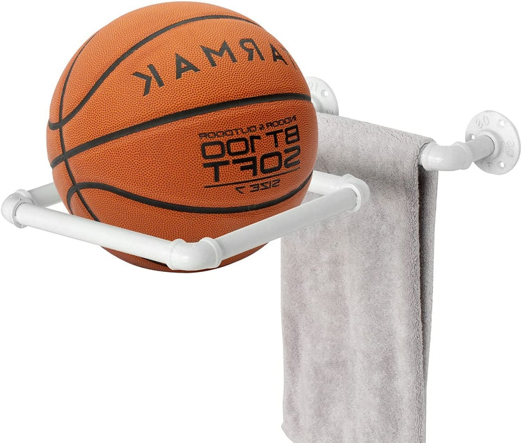 Wall Mounted White Metal Pipe Exercise Ball Holder, Yoga Ball and Stability Ball Rack Home Gym and Studios-MyGift