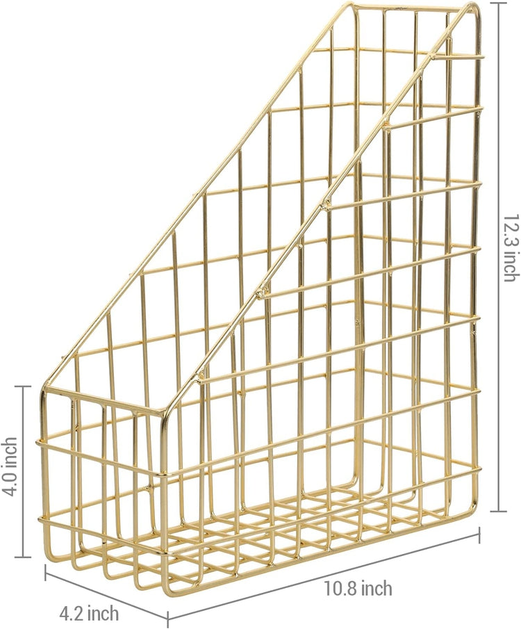 Brass Plated Metal Wire Desktop Organizer Magazine or File Folder Storage Holder Basket-MyGift