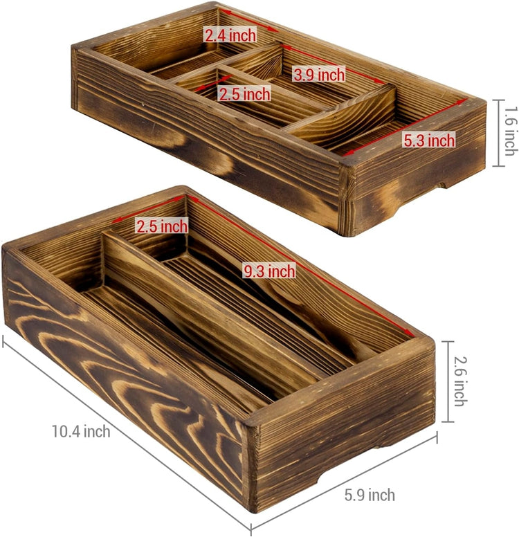 Tiered Burnt Wood Stackable Modular Vanity Storage Organizer Box, Decorative Countertop Caddy with Interchangeable Trays-MyGift