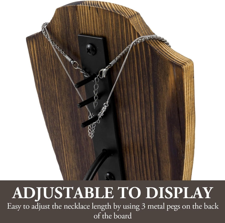 Brown Wood and Black Metal Necklace Stand, Tabletop Jewelry Holder Rack for Home or Retail Display-MyGift
