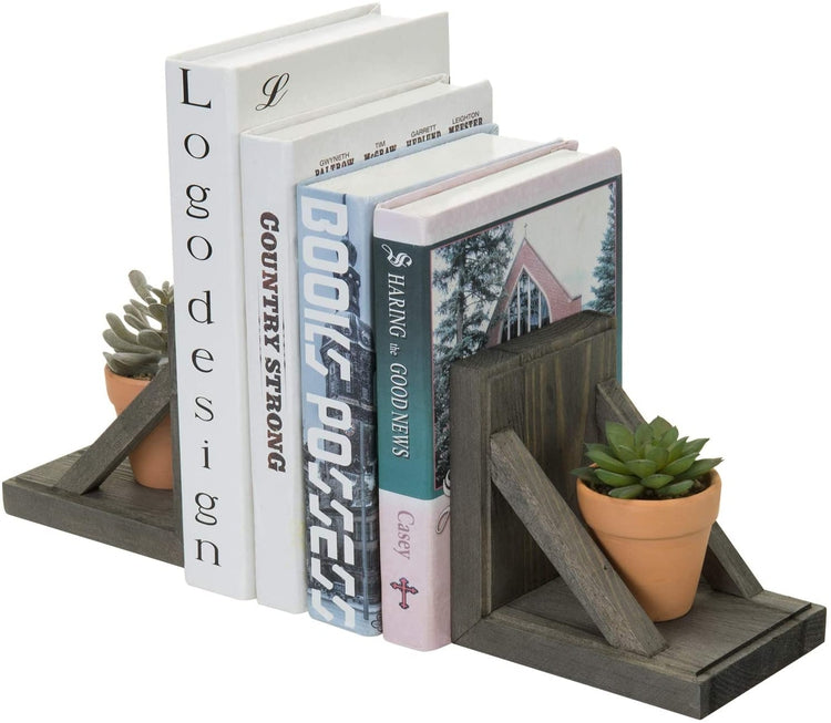 2-Piece Set Gray Wood and Brass Metal Decorative Desktop Bookends-MyGift