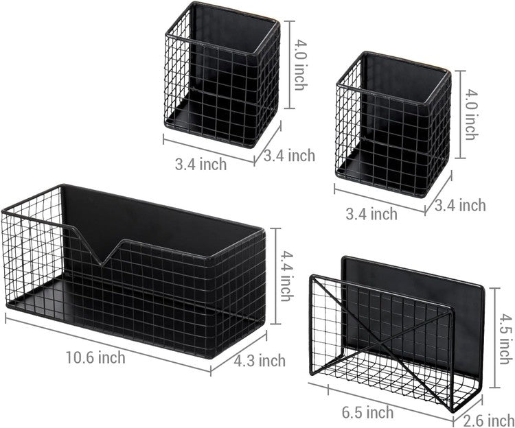 Mail Mesh Rack Industrial Matte Black Metal Wire Mesh Magnetic Baskets with Mail Sort ...