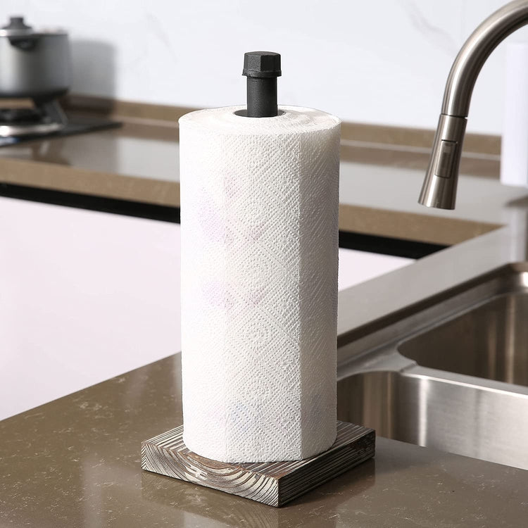 Industrial Design Paper Towel Holder w/ Torched Wood Base-MyGift
