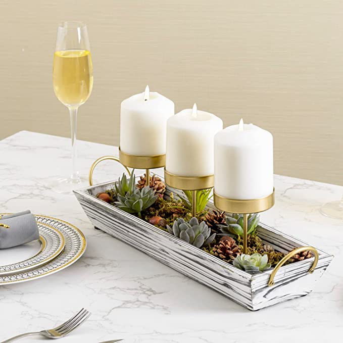 succulent centerpieces with candles 3-Pillar Candle Holder Centerpiece, Tabletop Candleholder with Artific – MyGift