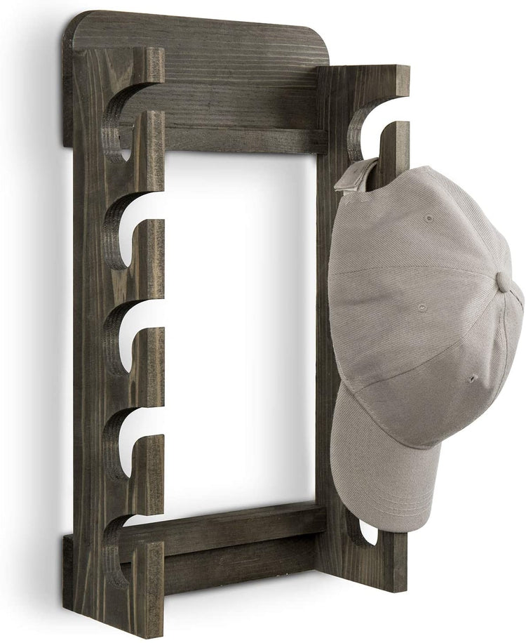 Rustic Gray Wood Wall Mounted Hat & Garment Storage Rack w/ 10 Hooks-MyGift