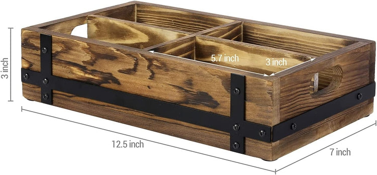 Burnt Wood Retro Audio Cassette Tape Storage Box with Matte Black Metal Bracket Accents-MyGift