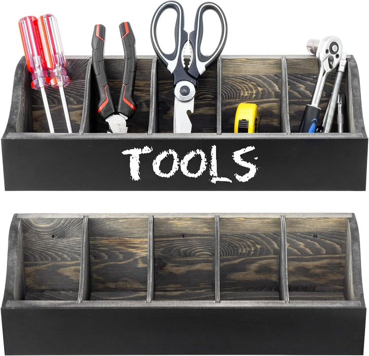 Set of 2, Wall Mountable Gray Wood Utility Caddy with Chalkboard Label, Adjustable Storage Organizers for Crafting-MyGift