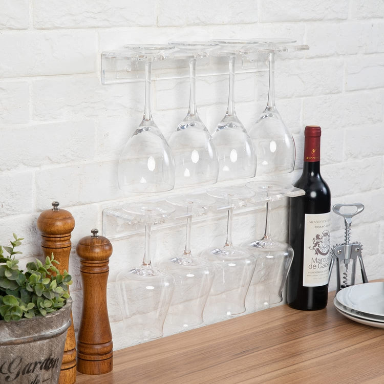 MyGift Clear Acrylic Wall Mounted 4-Slot Stemware Wine Glass Hanging Rack, Set of 2