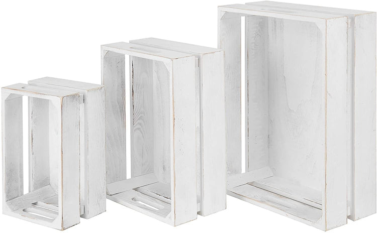 Set of 3, Vintage White Wood Nesting Storage Crates-MyGift