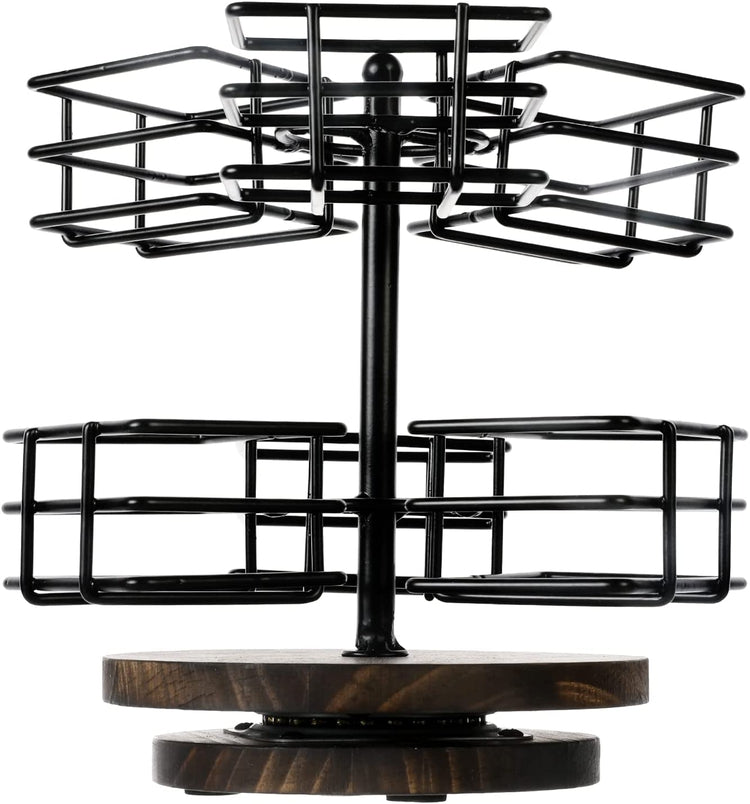 Black Metal Wire Tea Bag Spinning Carousel Basket, 6-Compartment Tea and Coffee Condiment Rack-MyGift