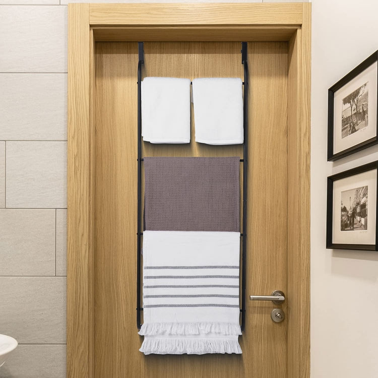 Over-the-Door Bathroom Towel Rack, Matte Black Metal Ladder Towel Holder-MyGift