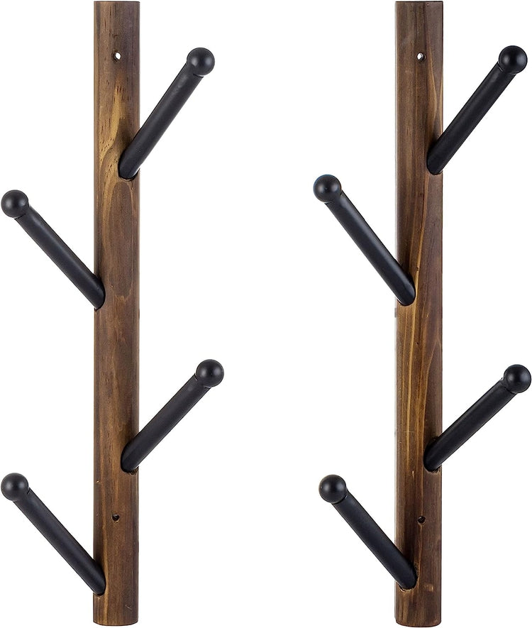 Coat Rack Verticle Set of 2, Wood and Black Metal Coat Rack, Vertical Wall Mounted Hat Ha ...