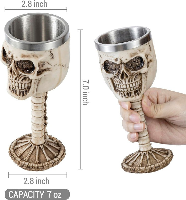 Beige Resin Skull and Bones Wine Goblet, Skeleton Chalice Drinking Cup for Halloween Table Décor-MyGift