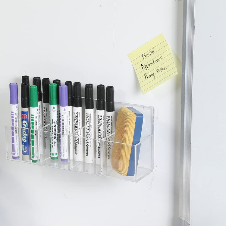 Clear Acrylic Wall Mounted Office Supplies Holder, Whiteboard Accessories Rack for Dry Erase Markers and Erasers-MyGift