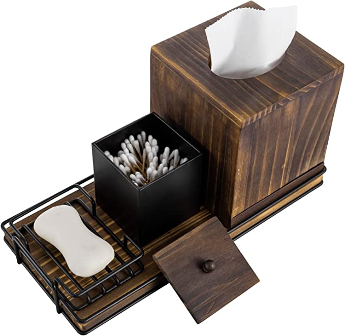 Bathroom Accessories Set with Tissue Box Cover, Soap Dish, Cotton Swab Holder, Vanity Tray-MyGift