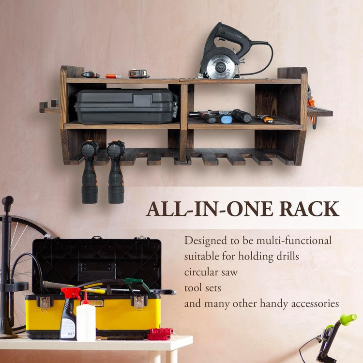 Power Tool Organizer, Wall Mounted Toolbox Storage Shelves, Drill and Hand Tool Hanging Slots Circular Saw Holder-MyGift