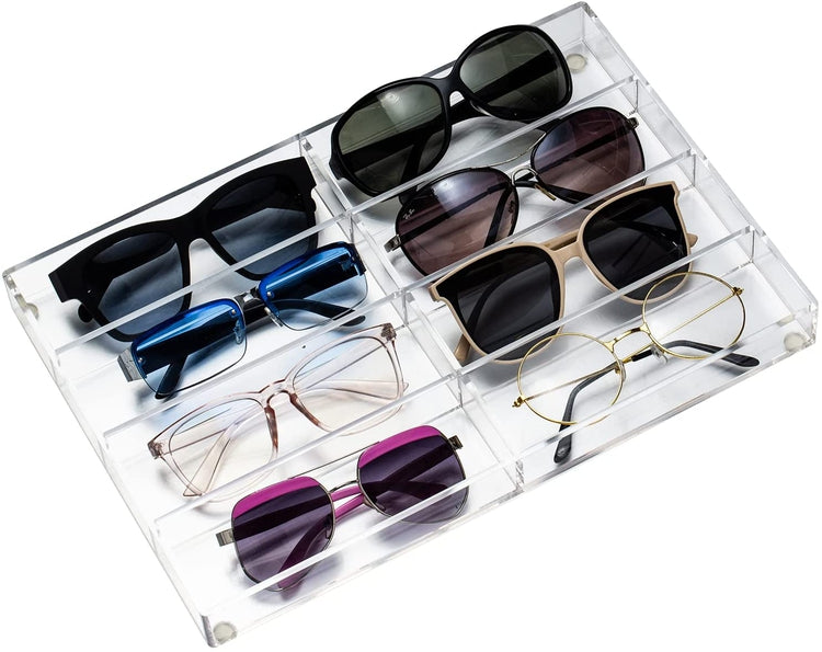 Clear Acrylic Tabletop Sunglasses and Eyeglasses Storage Display Case Tray with 8 Compartment Slots-MyGift
