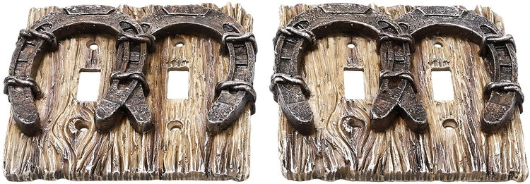 Set of 2, Western Ranch Horseshoe Cowboy Double Toggle Light Switch Covers, Wall Plates-MyGift