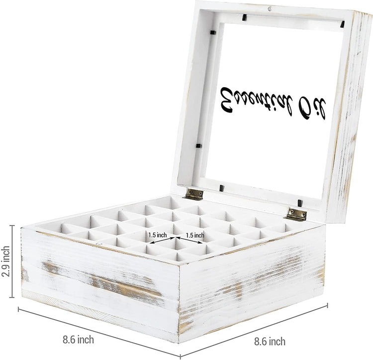 Whitewashed Wood Essential Oil Holder Box with Black Cursive "Essential Oil" Label-MyGift