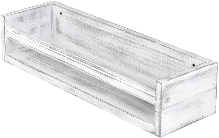 Whitewashed Wood Storage Shelf, Wall Mounted Retro Cassette Tape Holder Display Rack-MyGift