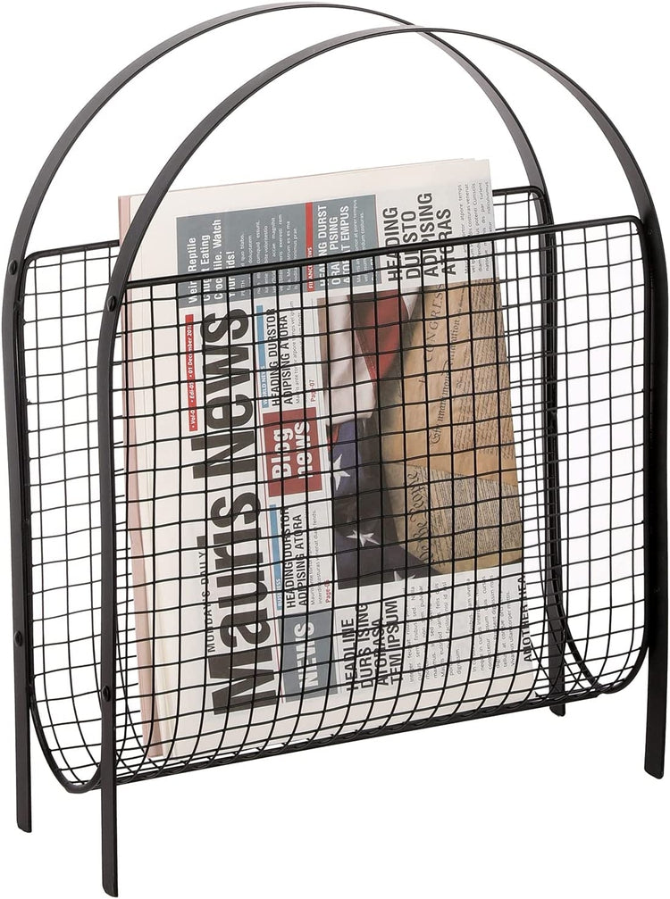 Mid-Century Magazine Rack, Matte Black Tone Metal Mesh Freestanding Magazine Organizer Holder Sling-MyGift