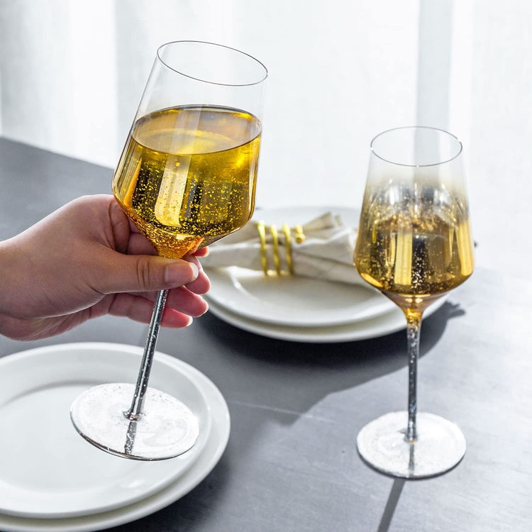 Set of 2, Wine Glasses, Gold Plated Smoky Gradient Party Cocktail Stemmed Glasses-MyGift