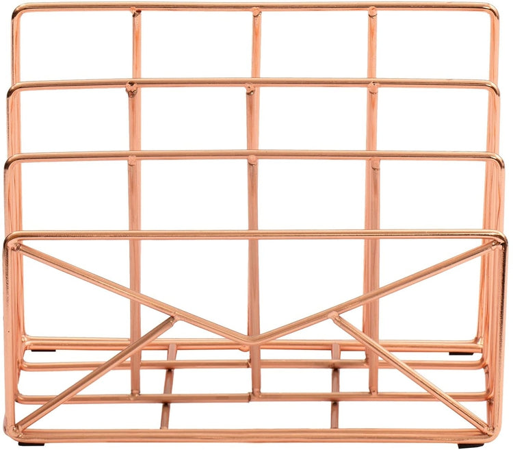 3 Slot Modern Copper Metal Wire Envelope Design Desktop Mail Sorter, Letter Holder Desk Organizer-MyGift