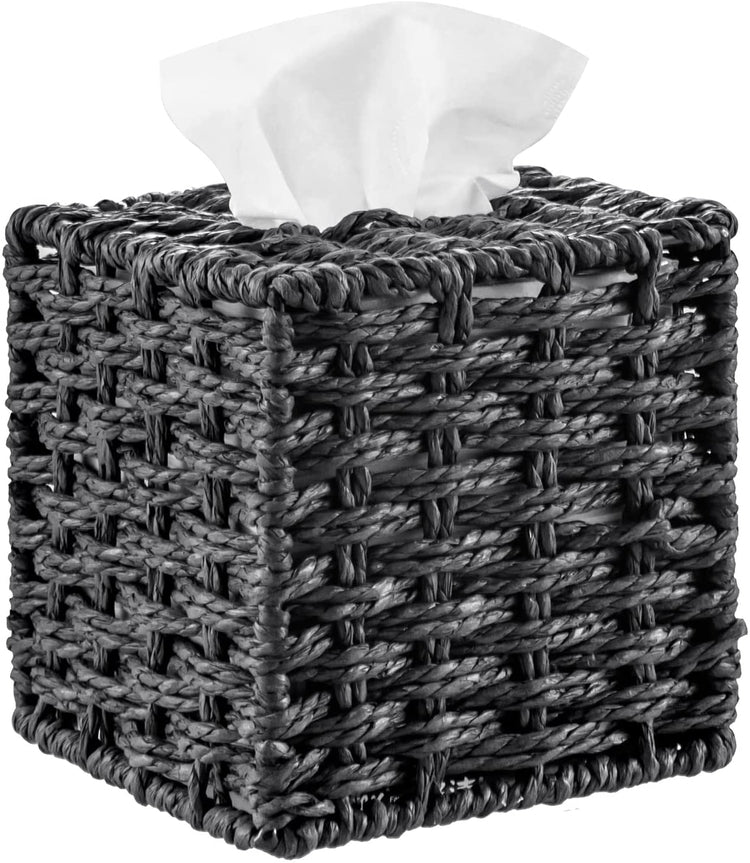 Black Decorative Rope Woven Square Tissue Box Holder Cover-MyGift