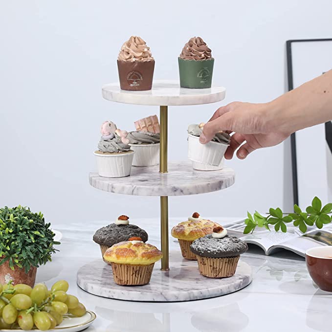 3 Tiered Cupcake Stand, Tea Party Serving Platter, Modern Round Retail Riser Stand-MyGift