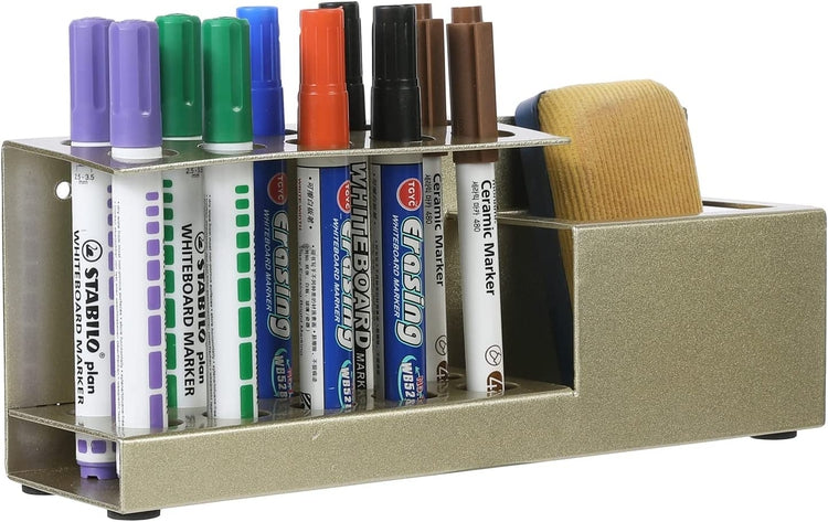 Dry Erase Marker Holder, Brass Tone Metal Wall Mounted Office Whiteboard Accessories and Eraser Organizer Rack-MyGift