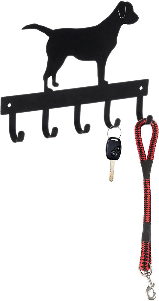 Black Metal Labrador Silhouette Key & Dog Leash Rack, Wall-Mounted-MyGift