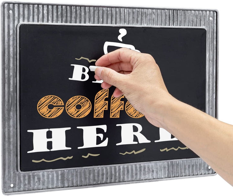 Wall Mounted Chalkboard on Corrugated Galvanized Metal, Erasable Blackboard, Chalk Message Board, Menu Display-MyGift