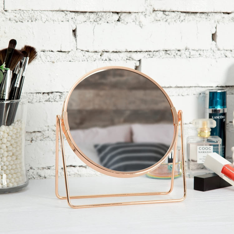 7 Inch, Rose Gold Plated Metal Double-Sided Vanity Makeup Mirror-MyGift