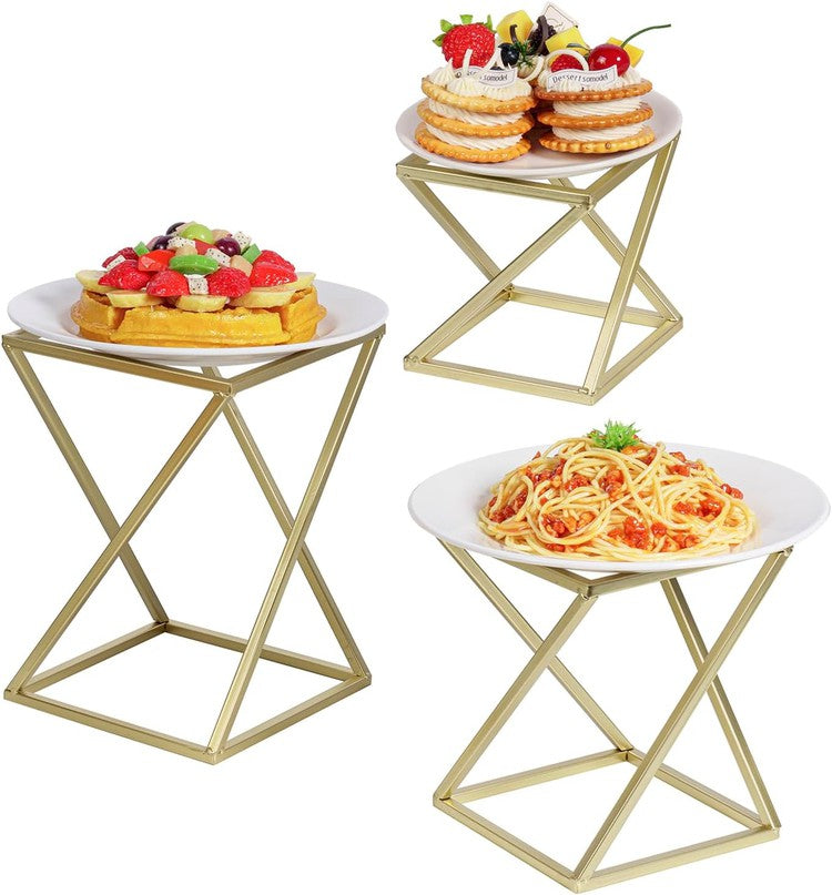 Brass Metal Pizza Pedestal Racks, Dessert Serving Risers for Cupcakes, 3-Piece Set-MyGift