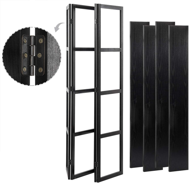 Vintage Gray Wood Room Divider Frame with Four Removable Burnt Wood Shelves-MyGift