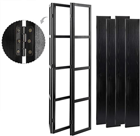 4 Tier Black Display Shelf Rack, Wood Room Divider with 4 Shelves-MyGift