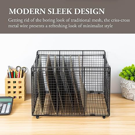 Black Metal Foldable Office Storage Crate, Desktop Document Organizer, Desk Files Holder-MyGift