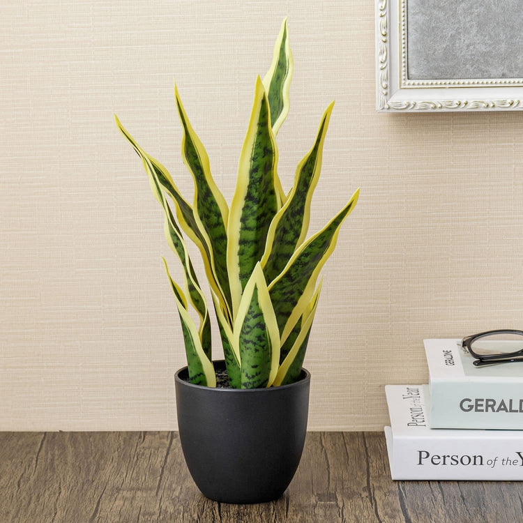 Artificial Faux Tall Snake Plant in Matte Black Planter Pot-MyGift