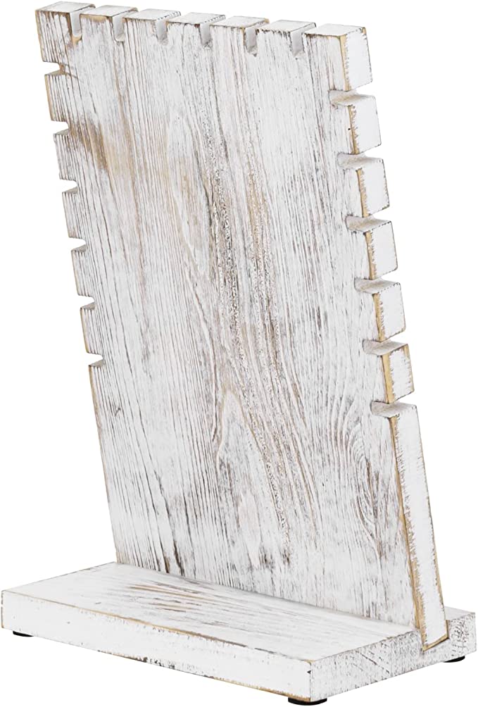 Whitewashed Wood Necklace Display with Black Padded Mat on Removable Board, Tabletop Bracelet Easel Rack, Set of 2-MyGift